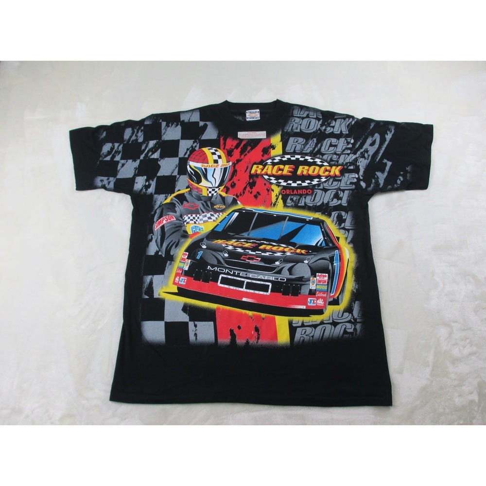VINTAGE‎ Race Rock Orlando Shirt Mens Extra Large Black Racing Monte Carlo AOP *